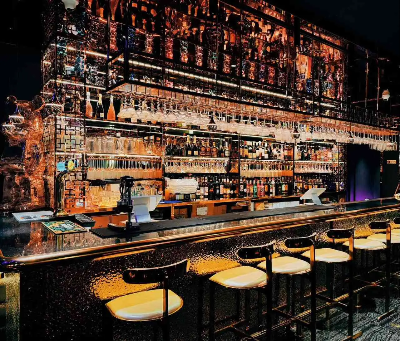 The cocktail bar at 7Bar Southsea. Displaying many bottles of drinks.